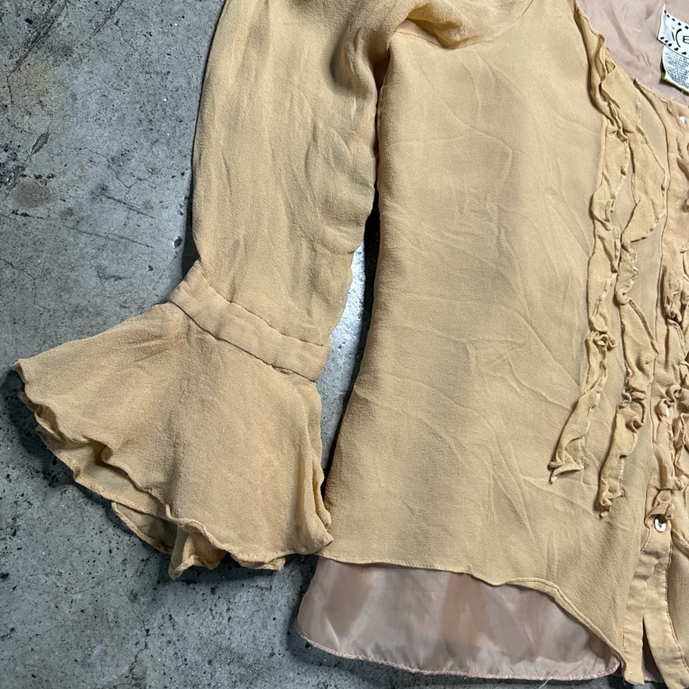 Vintage fairycore boho whimsygoth ruffle sheer top ICE brand y2k size XL beige - Picture 3 of 8